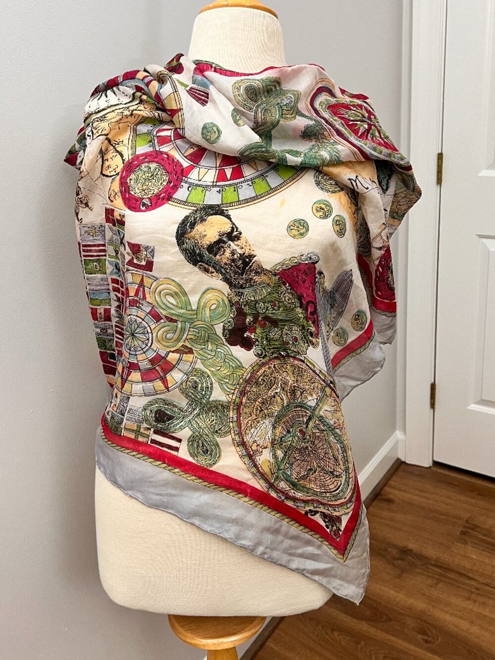 Vintage Nautical Travel Map Silk Scarf 40x41